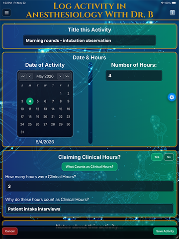 The Log Activity screen, capturing the details of an experience