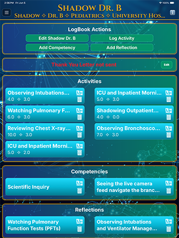 The LogBook Detail screen, showing a LogBook's activities, competencies, and reflections together in one place